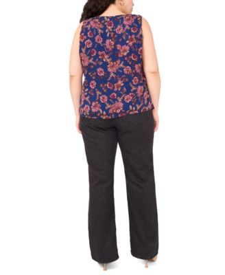 Plus Size Sleeveless V-Neck Printed Blouse