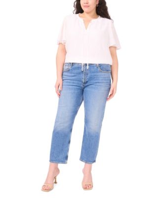 Plus Size Tie Neck Short-Sleeve Top