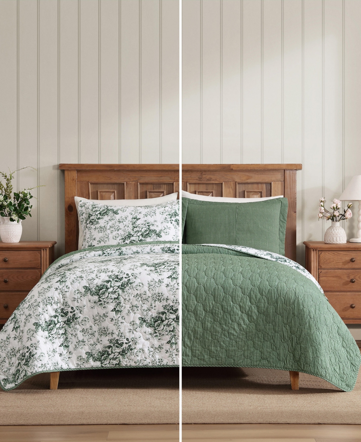 Laura Ashley Toile Delight Reversible -Pc. Quilt Set