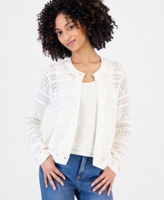 Petite Cotton Pointelle Cardigan Sweater