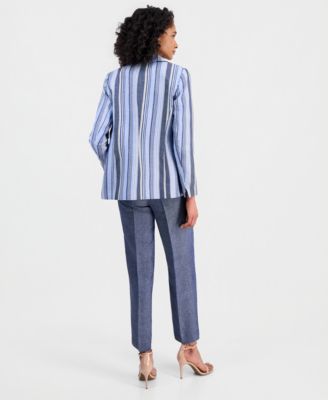 Women's Striped Open-Front Blazer & Wide-Leg Pants