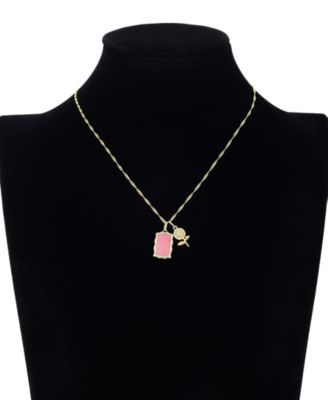 Cubic Zirconia and Semi Precious Stone Floral Cluster Charm Pendant Necklace