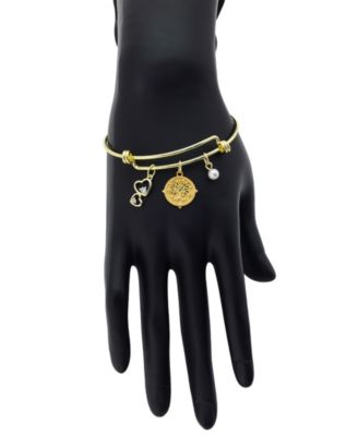 Cubic Zirconia and Imitation Pearl Tree of Life Charm Bangle Bracelet