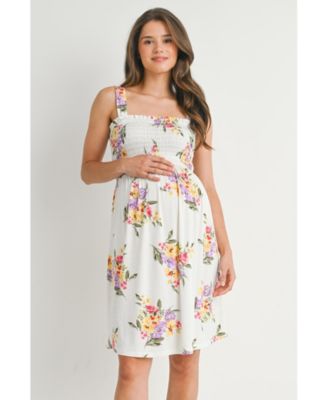 Maternity Floral Sleeveless Smocked Empire Waist Dress