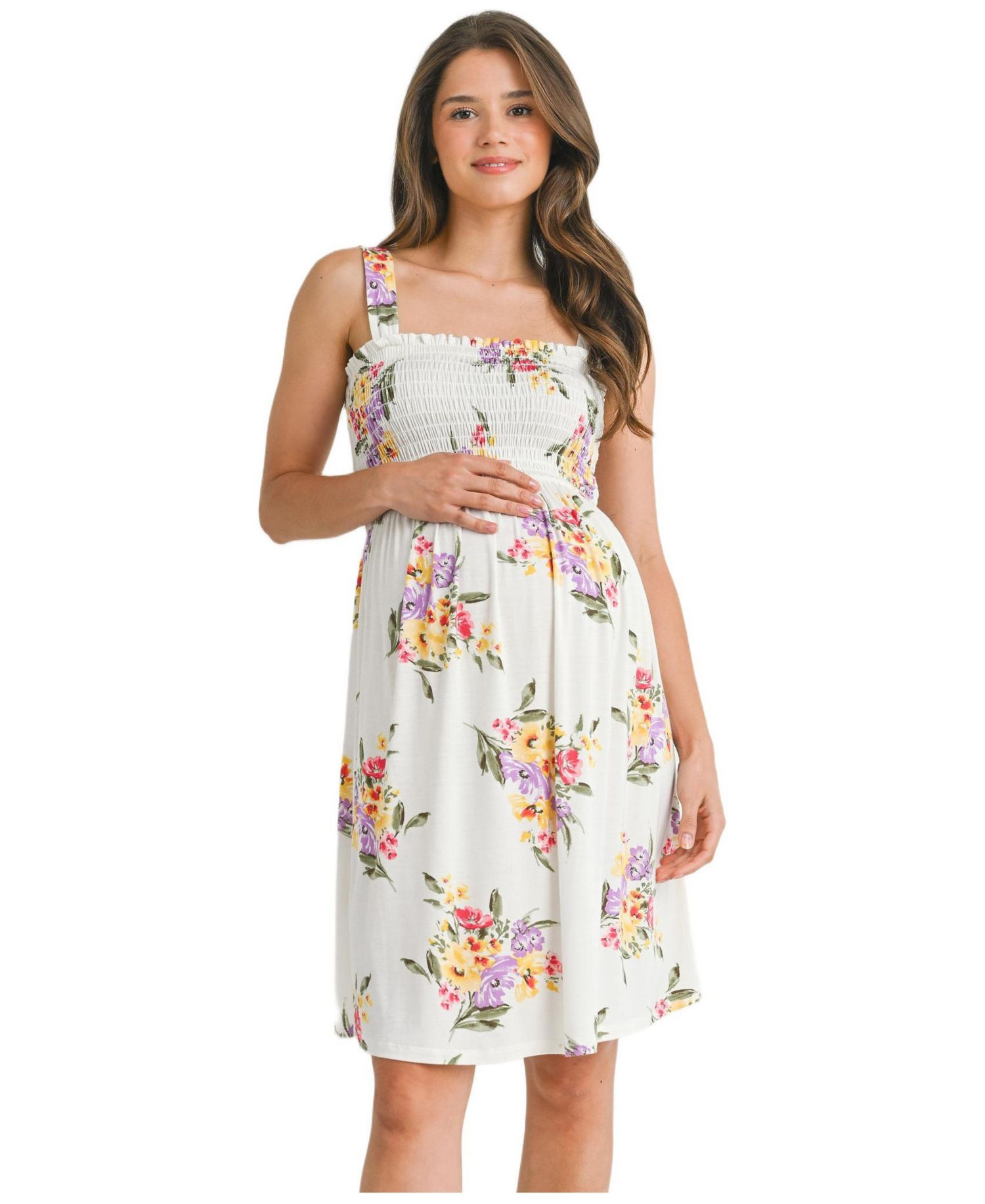 Women's Floral Sleeveless Smocked Empire Waist Dress