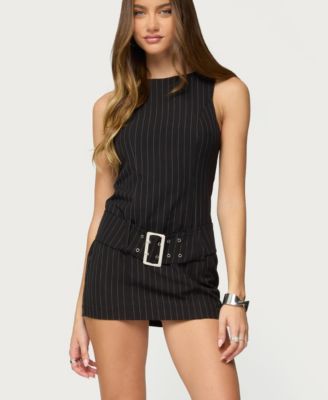 Women's Sharone Belted Pinstripe Romper