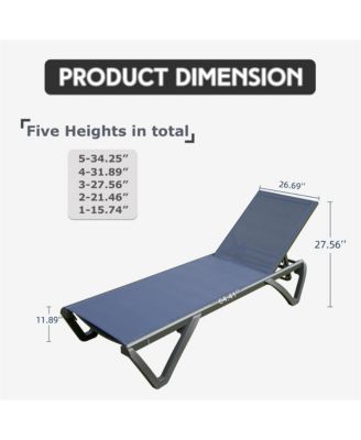 2 Pcs Outdoor Lounge Chair, Aluminum Plastic Patio Chaise Lounge with 5 Position Adjustable Backrest and Wheels