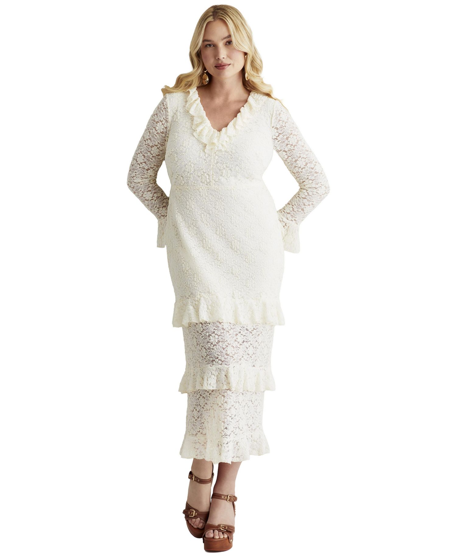 Women's June and Vie Ruffled Lace Maxi Dress