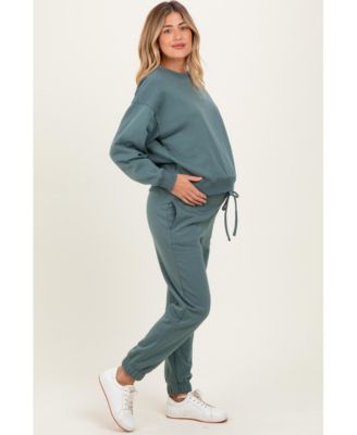 Maternity Black Fleece Long Sleeve Pullover & Jogger Set