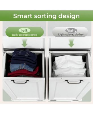 Laundry Hamper Cabinet - Pull-Out Bathroom Storage Unit with 2 Removable Liner Bag for Easy Sorting & Storage, Perfect for Small Spaces