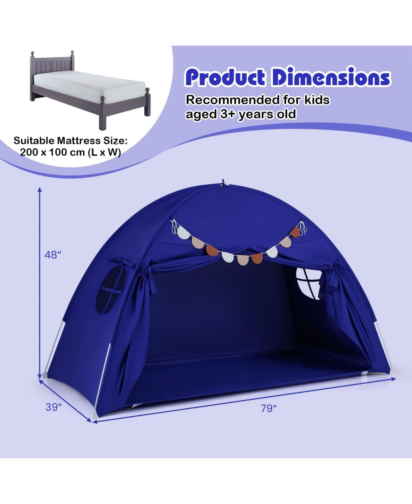 Детская игрушка Mecale Twin Size Indoor Bed Canopy Tent with 2 Windows, Ages 3+, цвет: Синий — фото 3