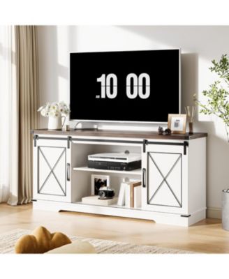 59" Farmhouse TV Stand for TVs Up to 65", Media Console with Sliding Barn Doors & Adjustable Shelves, Entertainment Center Storage Cabinet