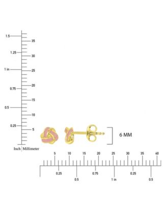 Pink Enamel Knot Stud Earrings in 14k Yellow Gold Over Sterling Silver