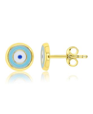 Evil Eye Stud Earrings in 14k Yellow Gold Over Sterling Silver
