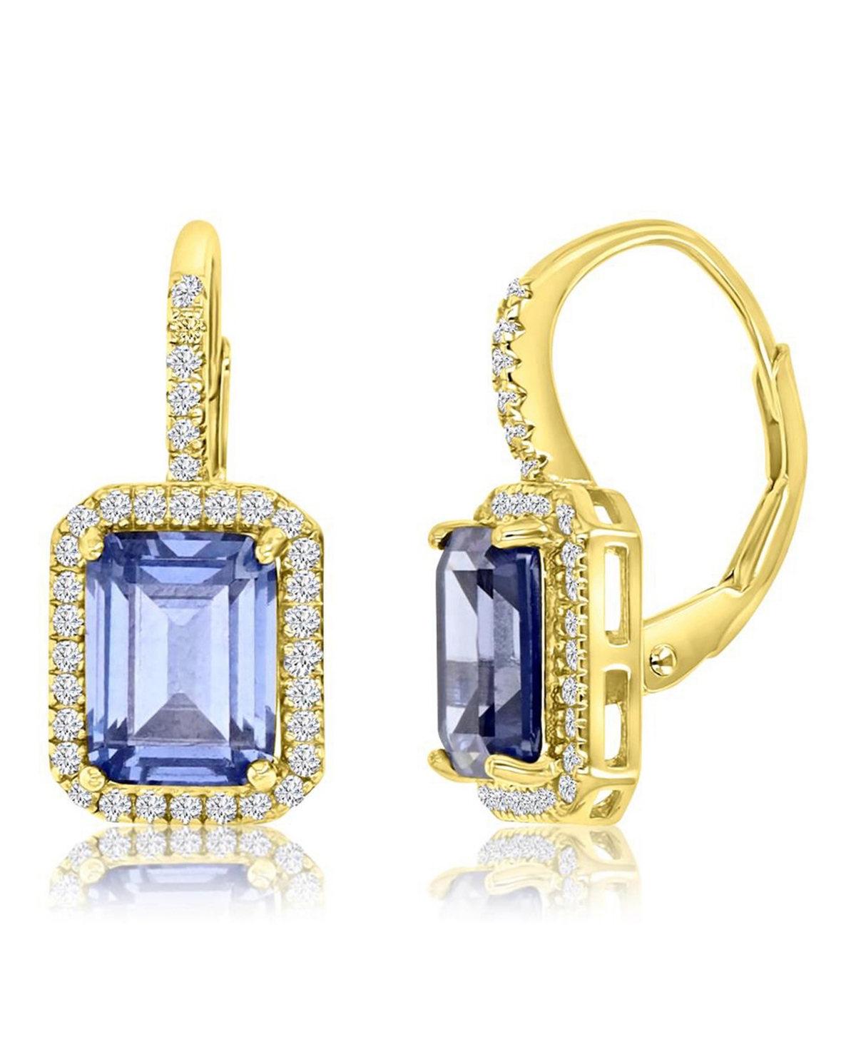 Macy's Polished Tanzanite & Cubic Zirconia Earrings in 14k Yellow Gold Over Sterling Silver