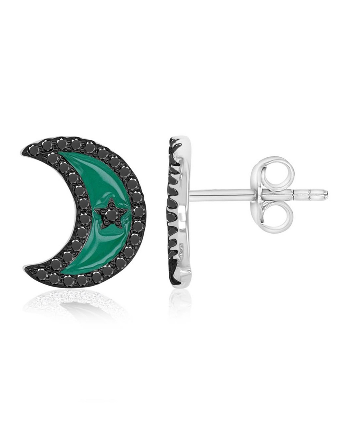 Macy's Black Spinel Half Moon Stud Earrings in Rhodium Over Sterling Silver