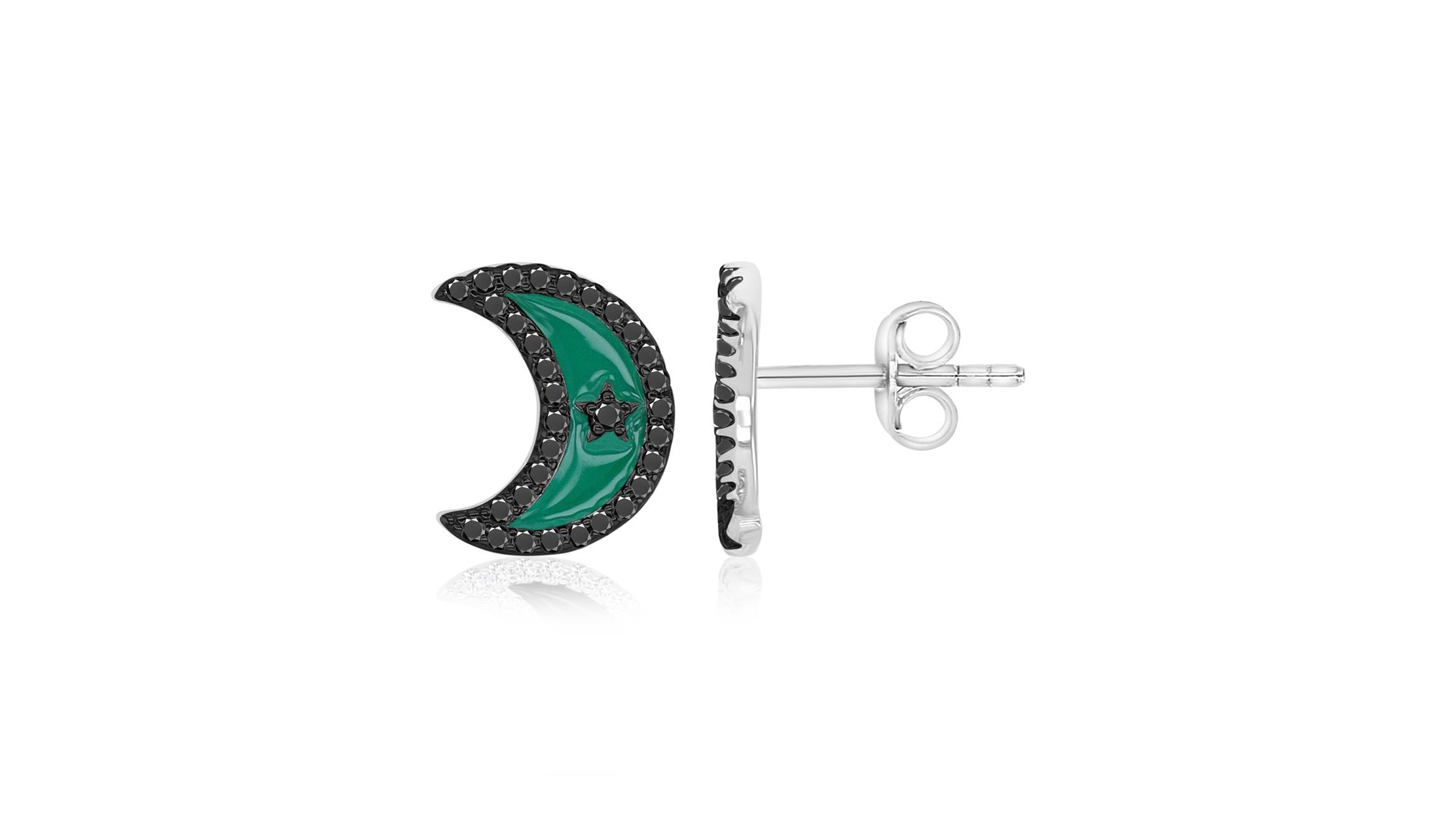 Macy's Black Spinel Half Moon Stud Earrings in Rhodium Over Sterling Silver