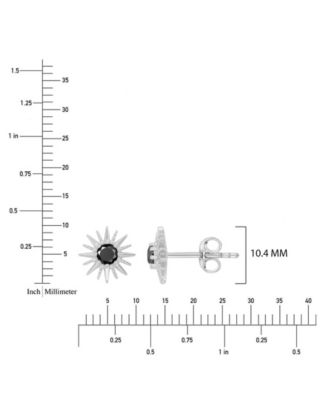 Black Spinel Starburst Stud Earrings in Rhodium Over Sterling Silver
