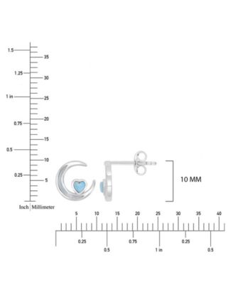 Larimar and Imitation Pearl Moon and Heart Stud Earrings in Rhodium Over Sterling Silver