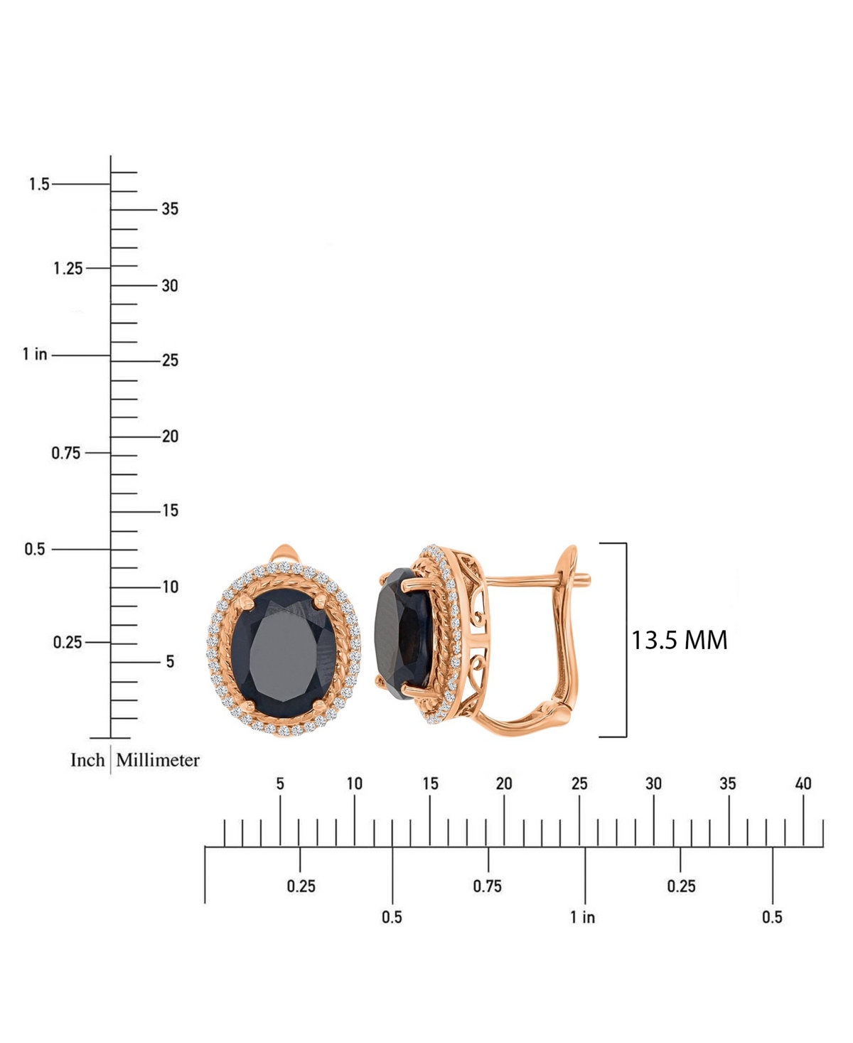 Macy's Onyx and Created White Sapphire Halo Oval Earrings in 14k Rose Gold Over Sterling Silver