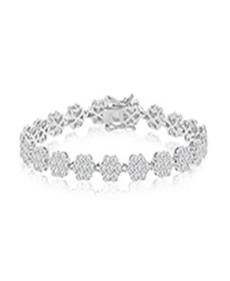 Cubic Zirconia Flower Tennis Bracelet in Rhodium Over Sterling Silver