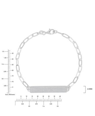 Cubic Zirconia Pave ID Bracelet in Rhodium Over Sterling Silver