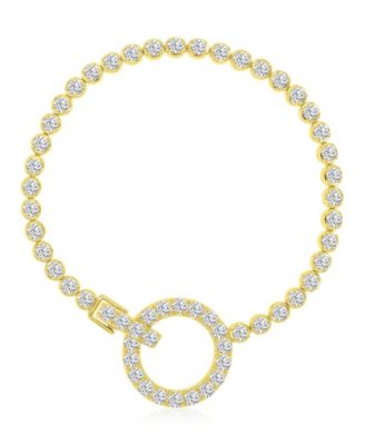 Cubic Zirconia Circle Tennis Bracelet in 14k Yellow Gold Over Sterling Silver