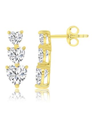 Cubic Zirconia Triple Heart Stud Earrings in 14k Yellow Gold Over Sterling Silver