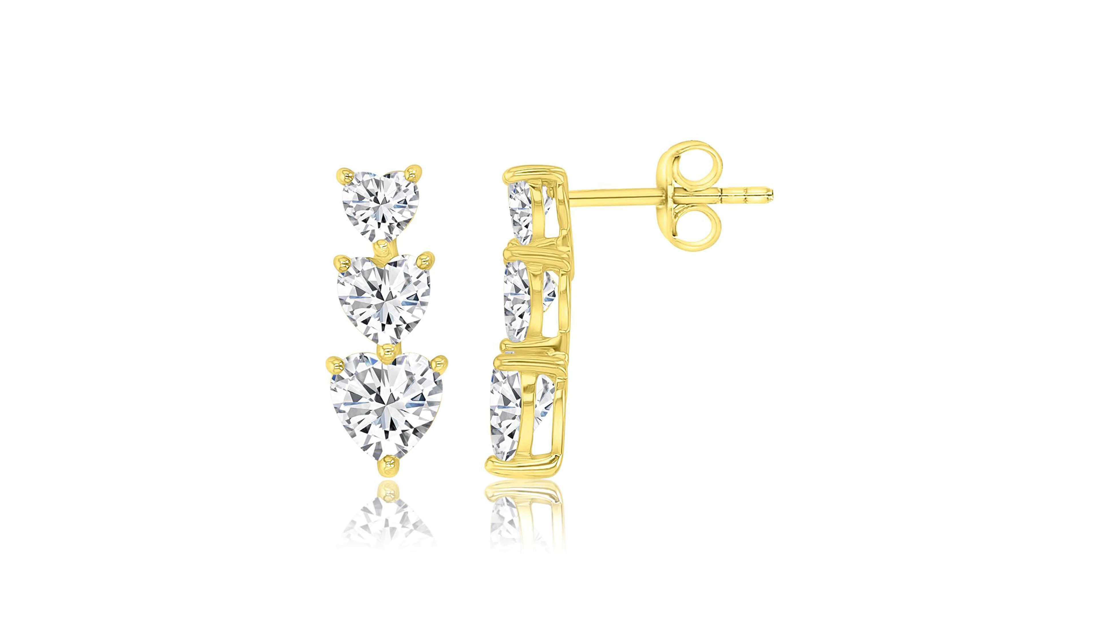 Macy's Cubic Zirconia Triple Heart Stud Earrings in 14k Yellow Gold Over Sterling Silver