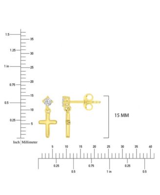 Cubic Zirconia Cross Dangling Earrings in 14k Yellow Gold Over Sterling Silver