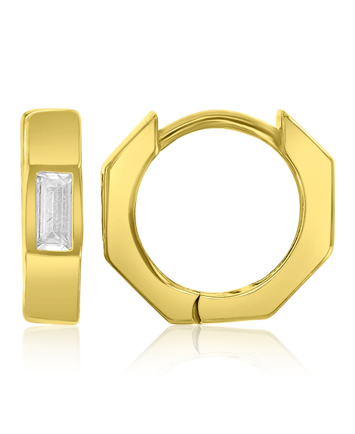 Macy's Cubic Zirconia Baguette Polygonal Huggie Earrings in 14k Yellow Gold Over Sterling Silver