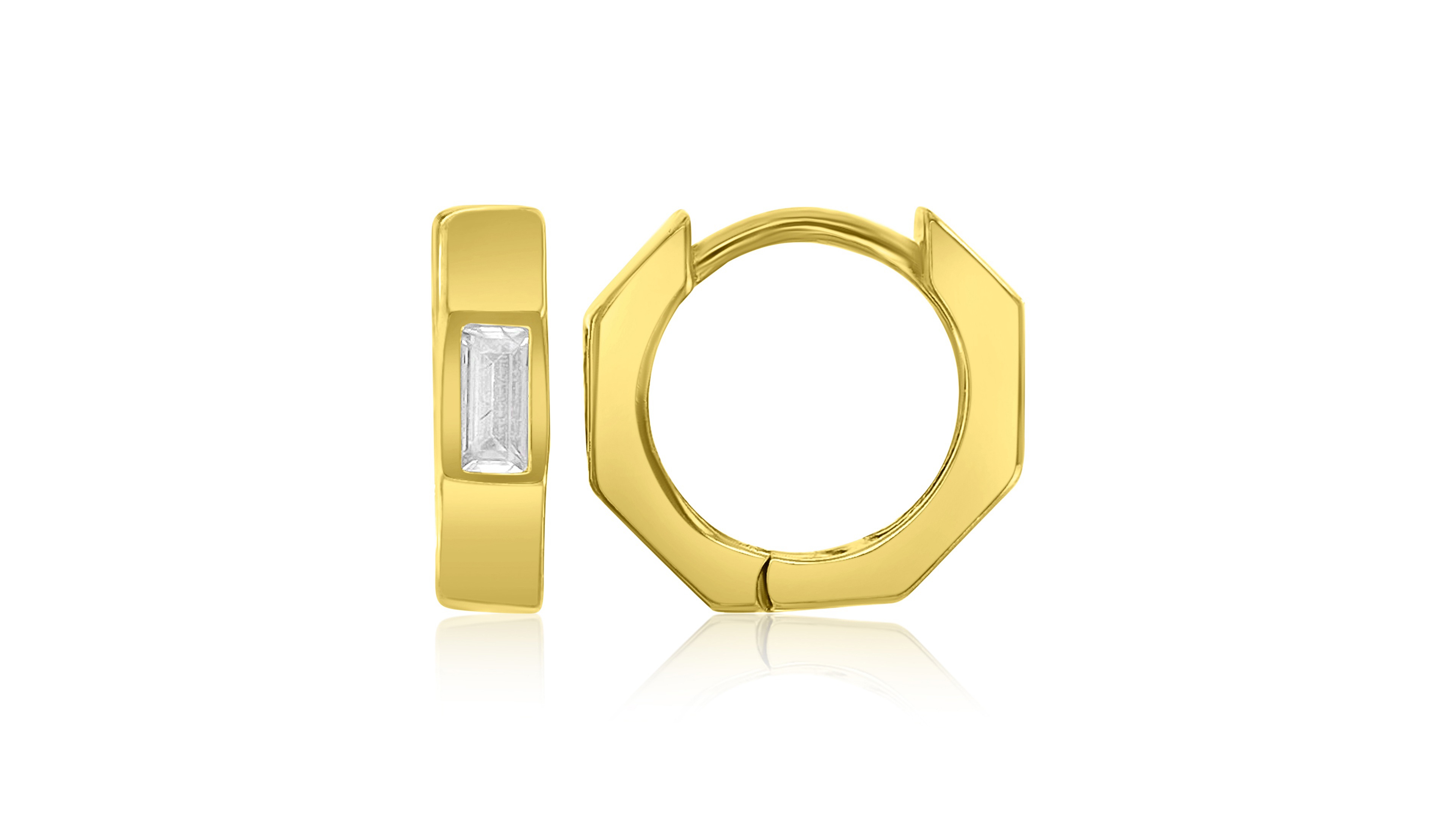 Macy's Cubic Zirconia Baguette Polygonal Huggie Earrings in 14k Yellow Gold Over Sterling Silver
