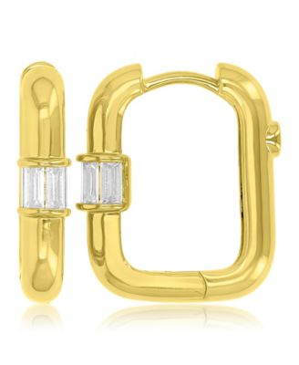 Cubic Zirconia Rectangular Hoop Earrings in 14k Yellow Gold Over Sterling Silver