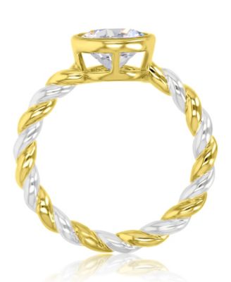 Cubic Zirconia Bezel Twisted Ring in 14k Yellow Gold Over Sterling Silver