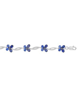 Created Blue & Ceylon Sapphire Flower Bracelet in Rhodium Over Sterling Silver