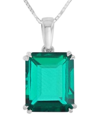 Created Emerald Solitaire Necklace in 14k White Gold