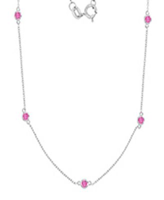Pink Sapphire Station Necklace in Rhodium Over Sterling Silver