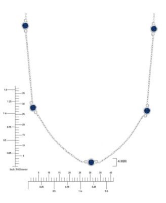 Created Blue Sapphire Station Necklace in Rhodium Over Sterling Silver