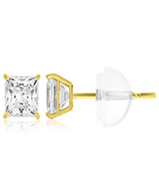 White Swarovski Zirconia Solitaire Earrings in 14k Yellow Gold