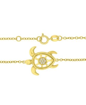 Diamond Accent Sea Turtle Bracelet in 14k Yellow Gold Over Sterling Silver