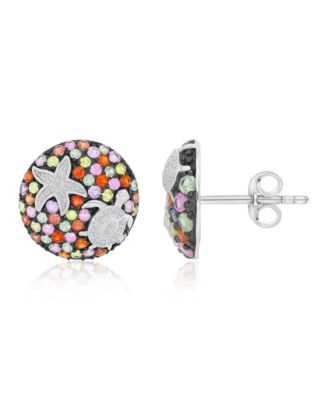 Created Multi-Stone Starfish Stud Earrings in Rhodium Over Sterling Silver