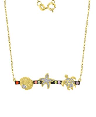 Starfish & Sea Turtle Necklace in 14k Yellow Gold Over Sterling Silver