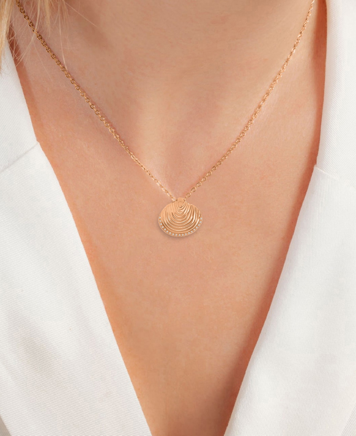 Macy's Diamond Accent Textured Seashell Necklace in 14k Rose Gold Over Sterling Silver
