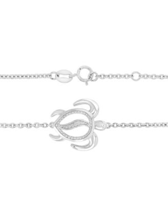 Diamond Accent Sea Turtle Bracelet in Rhodium Over Sterling Silver