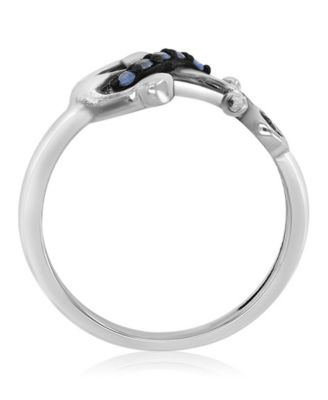 Created Blue Sapphire Anchor Ring in Rhodium Over Sterling Silver