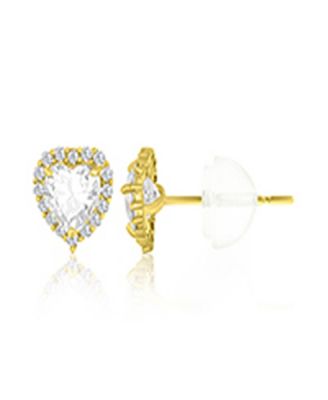 Pave Heart Halo Stud Earrings in 14k Yellow Gold