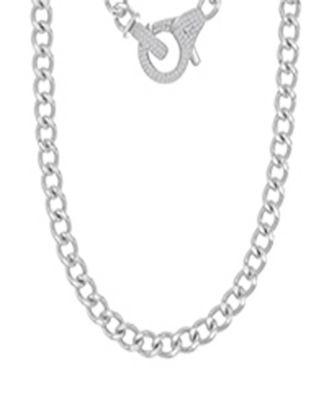 Cubic Zirconia Cuban Chain Necklace in Rhodium Over Sterling Silver