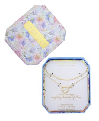 Cubic Zirconia Double Heart Layered Necklace Set