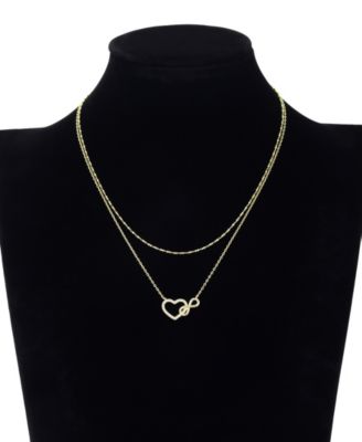 Cubic Zirconia Infinity Heart Pendant Layered Necklace with Earring Set