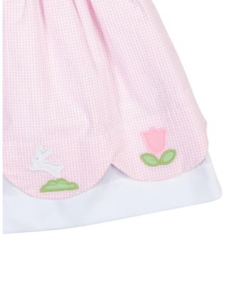Little Girls Seersucker Check Dress with Flowers & Bunny